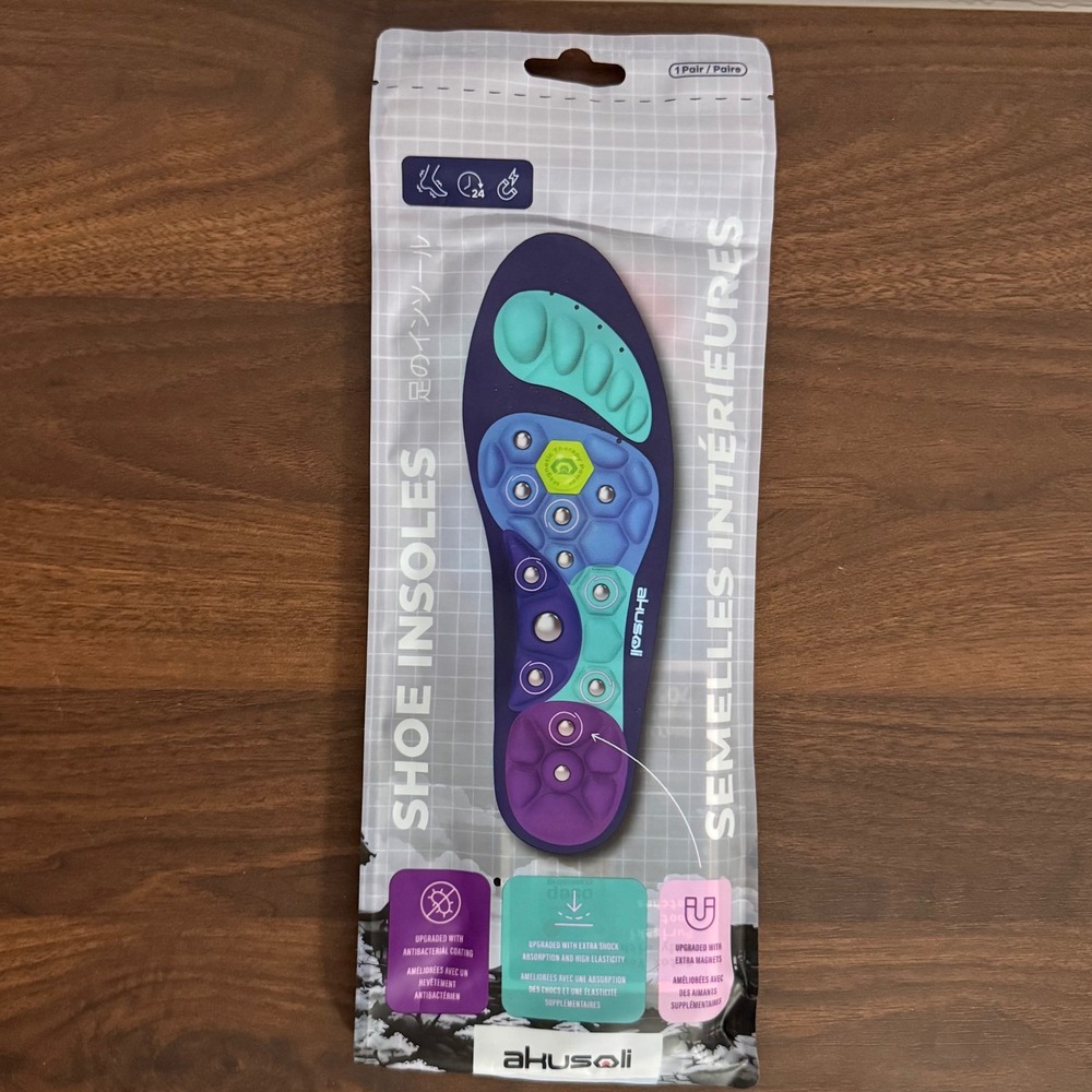 Akusoli Shoe Insoles Unisex S/M Purple New Magnetic Acupressure Inserts